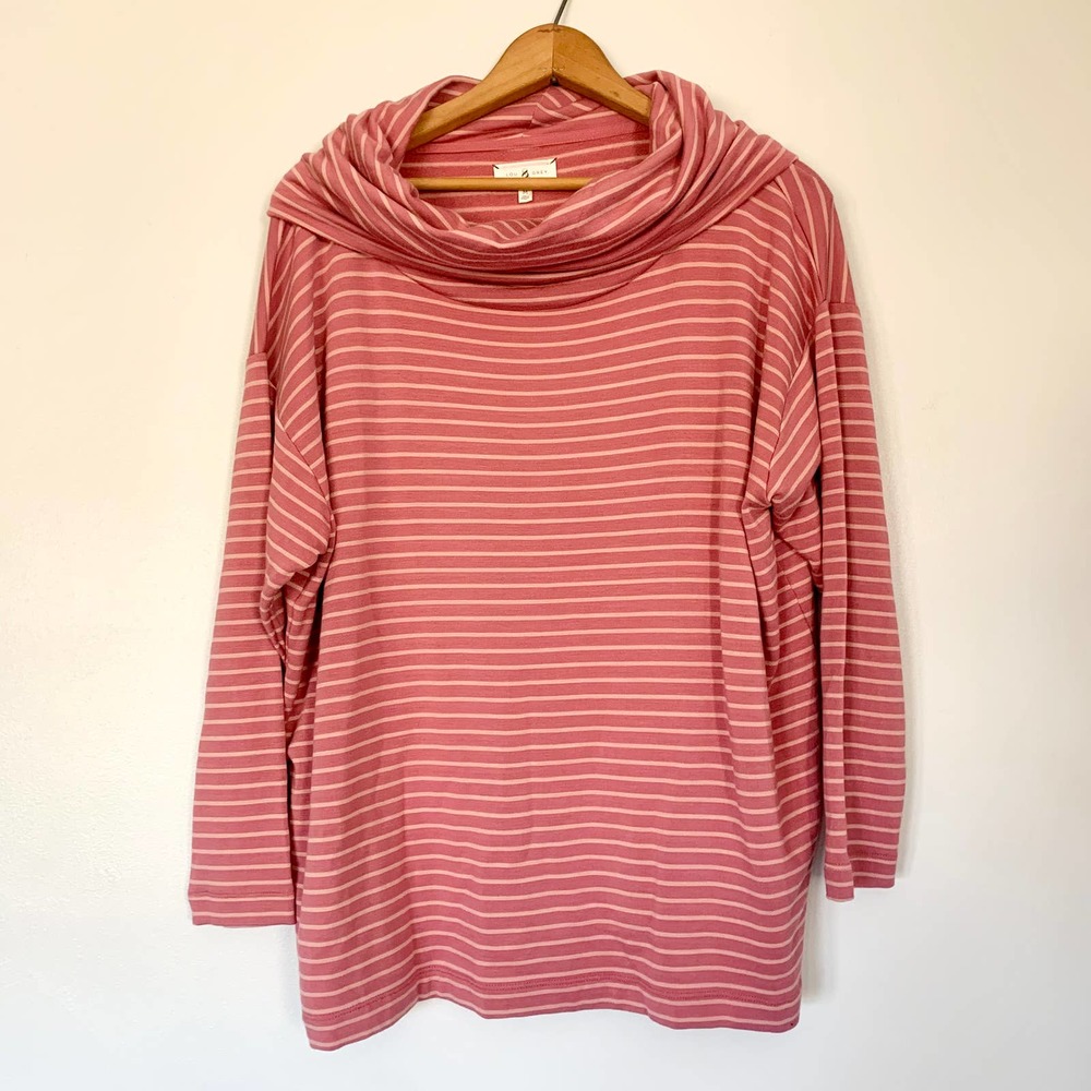 Lou & Grey Cowl Neck Pink Striped Top M